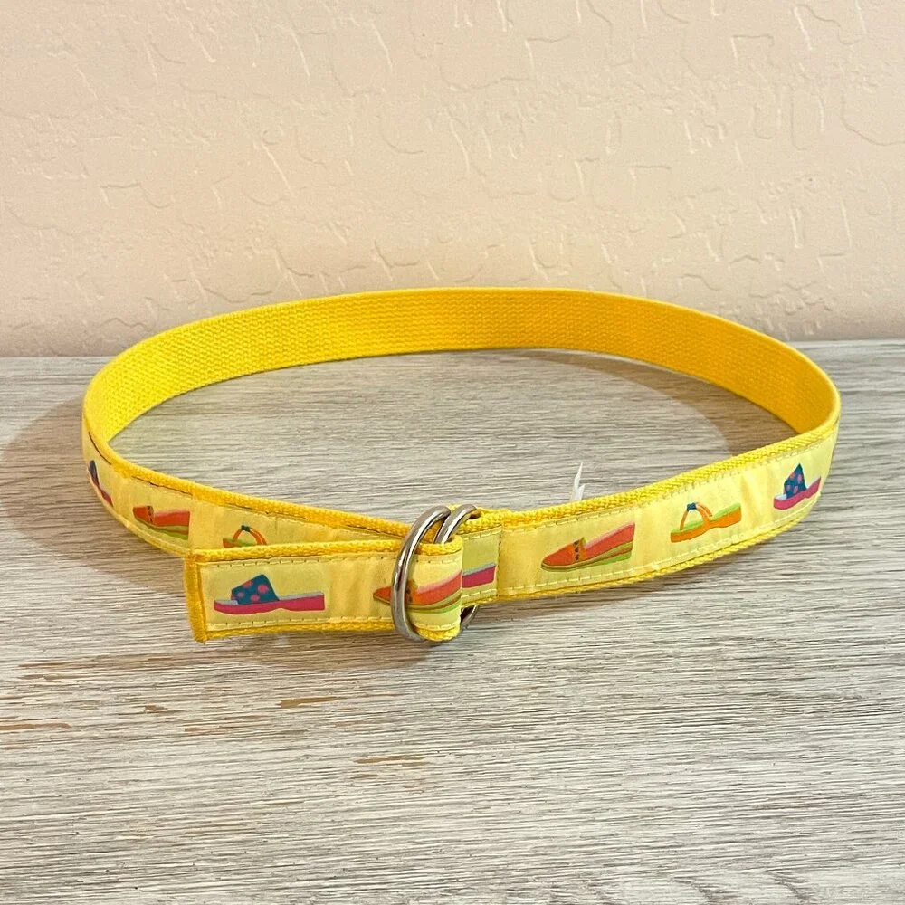 Liz Claiborne Belt Yellow Sandals Shoes Cloth Silver Loop Buckle Small Medium